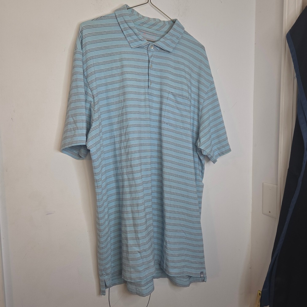 Peter Millar Mens XXL Polo Shirt Light Blue Striped Cotton Blend Golf Top‎